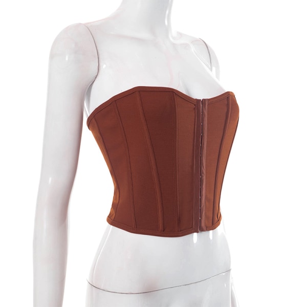 Mesh-Bustier, Strapless, Öppen Rygg, Crop Top för Kvinnor Brown M