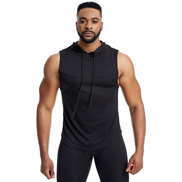 Herr Workout Hooded Tank Tops Sleeveless Gym Hoodies Black S