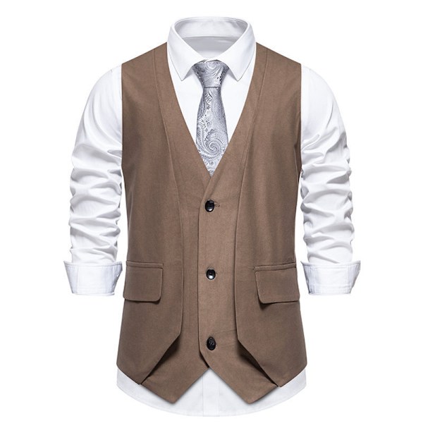 Herrar Formell Mode Väst Lagerad Väst Business Klänning Kostym Västar COFFEE 2XL