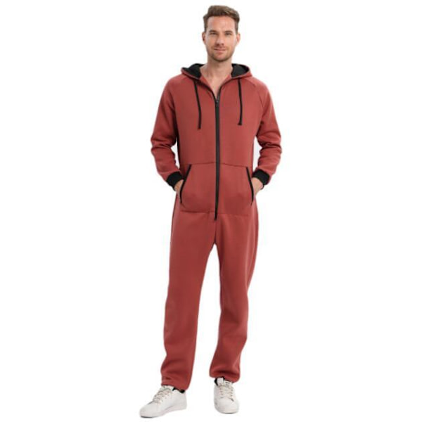 One Piece Pyjamas för män med huva Playsuit red M