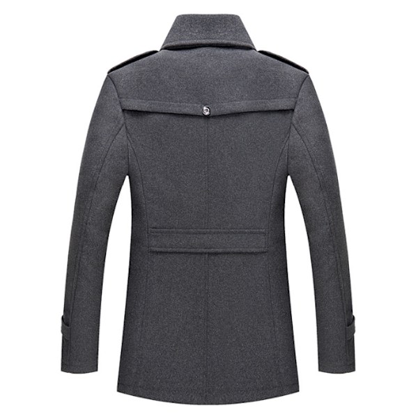 Enkelknäppt Military Peacoat i ull för män grey M