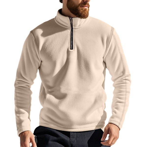 Fleecefodrade Halvzip-Tröjor för Män Mock Neck Pullover Tröja Khaki 3XL