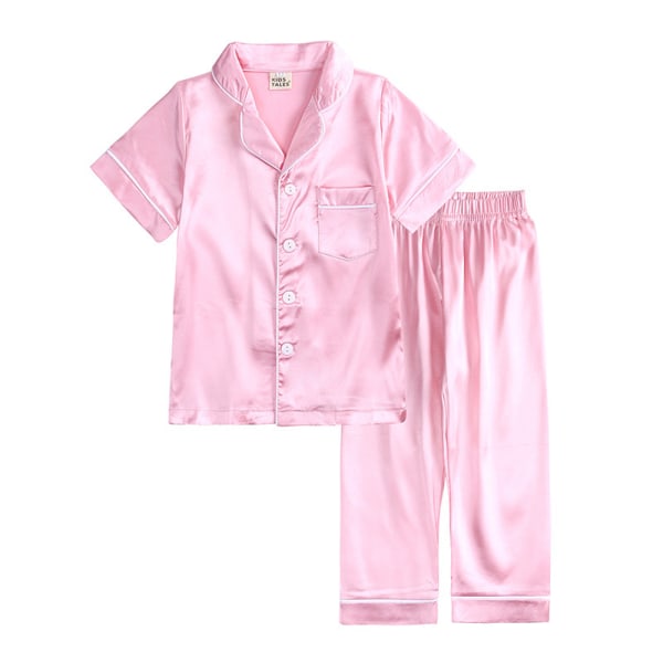 Satin Pyjamas Set i Siden, Kortärmad, Barnkläder för Sovkläder pink 160