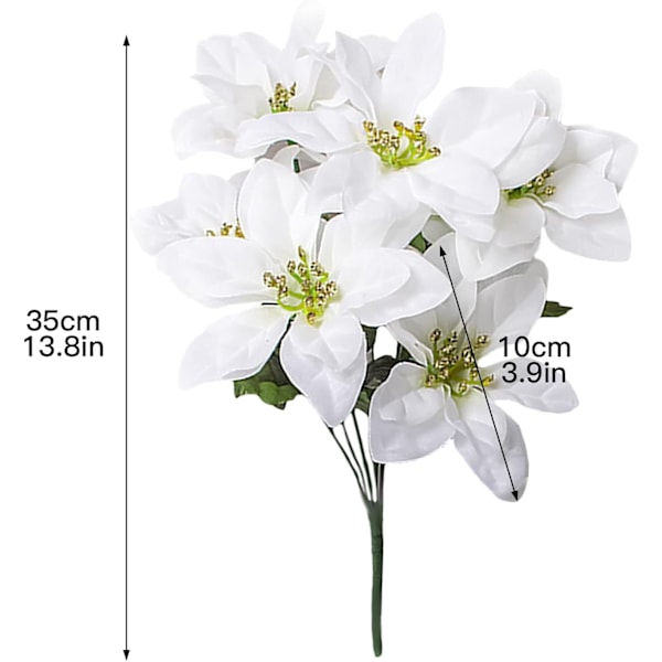 4 stk. Kunstige Juleblomstbuketter - Falske Juleblomster til Julepynt White