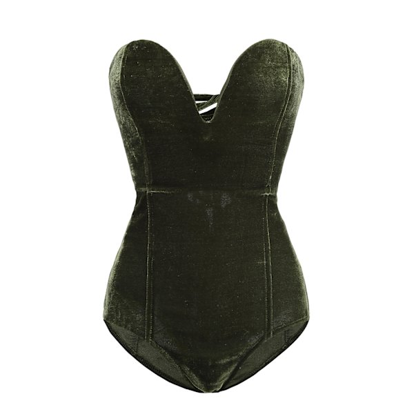 Kvinders V-hals Sexy Fløjls Strapless Bodysuit Jumpsuit Sød Hjerteformet Dyb Army Green M