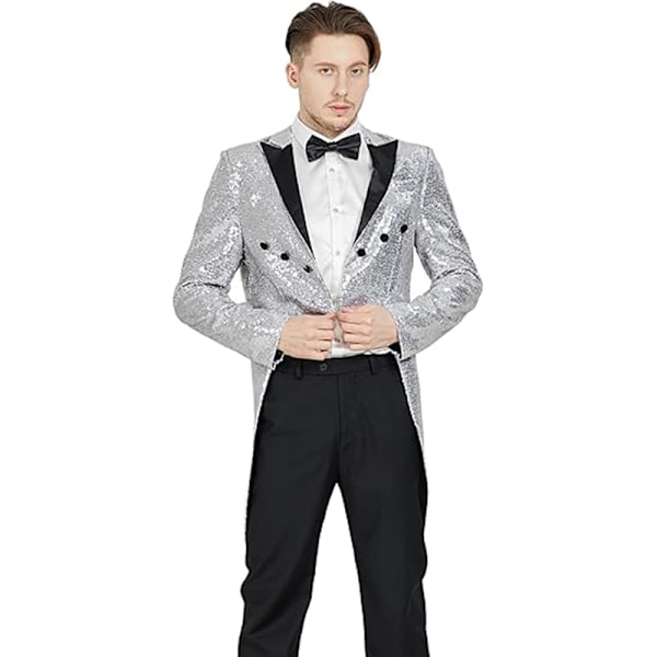 Herrar Sekven Tuxedo Jacka Svansar Slim Fit Frack Klänning Jacka Blue M