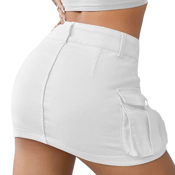 Høj Elastisk Cargo Skørt til Kvinder, Lav Talje Mini Skørt white XL