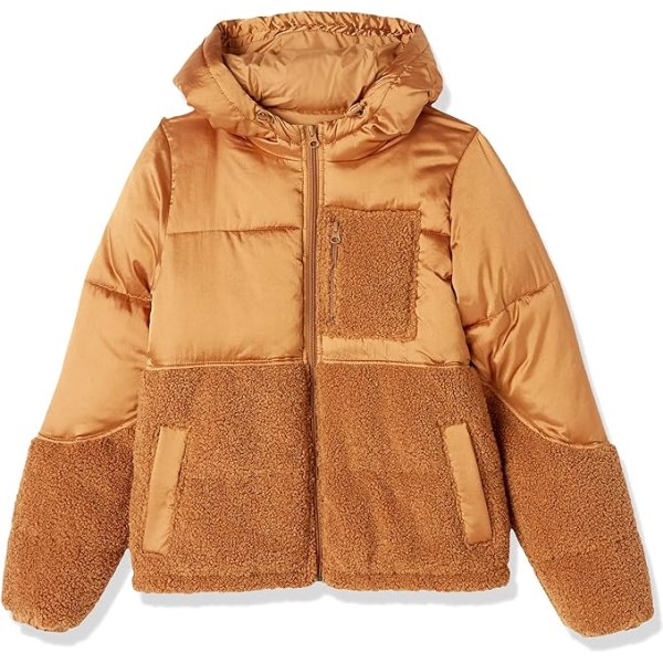 Vinter-Sherpa Puffer Patchwork-jacka för kvinnor Brown XL