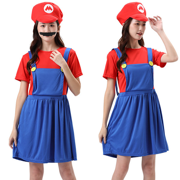 Mario-kostyme for menn, Super Mario-kostyme for barn og voksne Red-Girl L