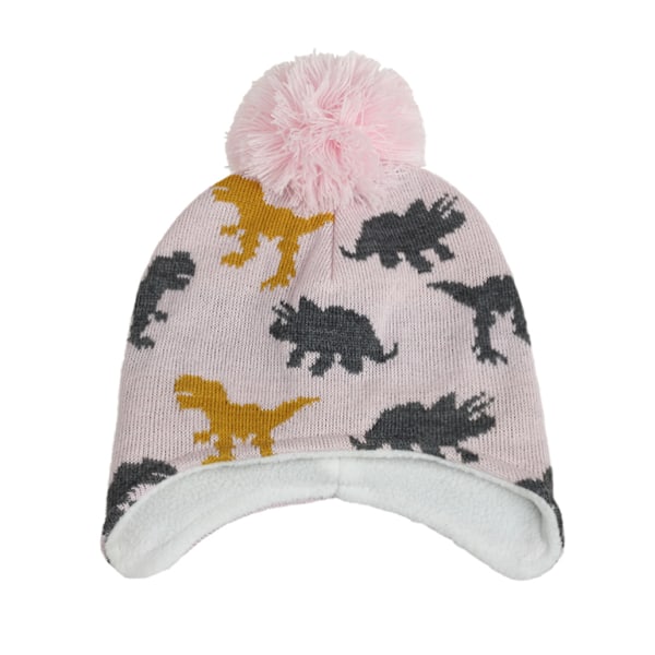 Barnmössa med Pompom Stickad Hatt Mysig Foder Vinter Skallehatt Pink 3-18 Months