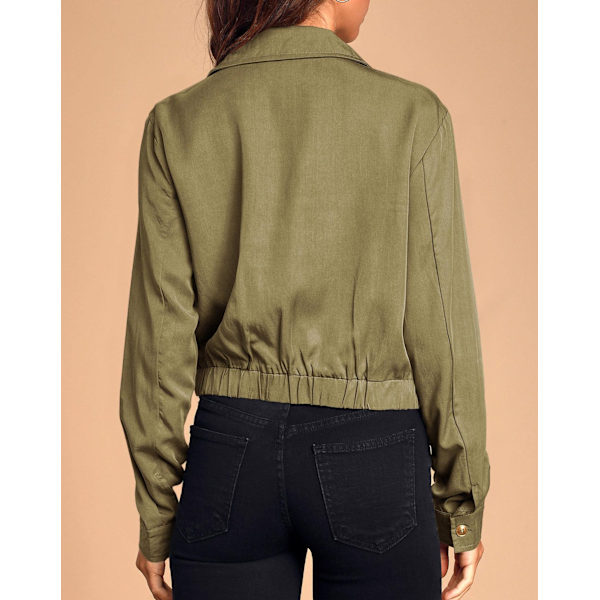 Enkelknäppt långärmad tunn jacka med dragsko för kvinnor Army Green L