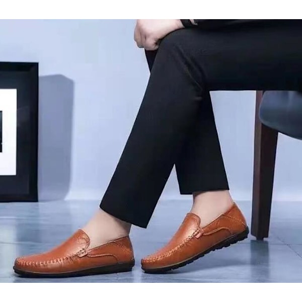 Mænds Casual Læder Fashion Slip-on Sko Brown 41