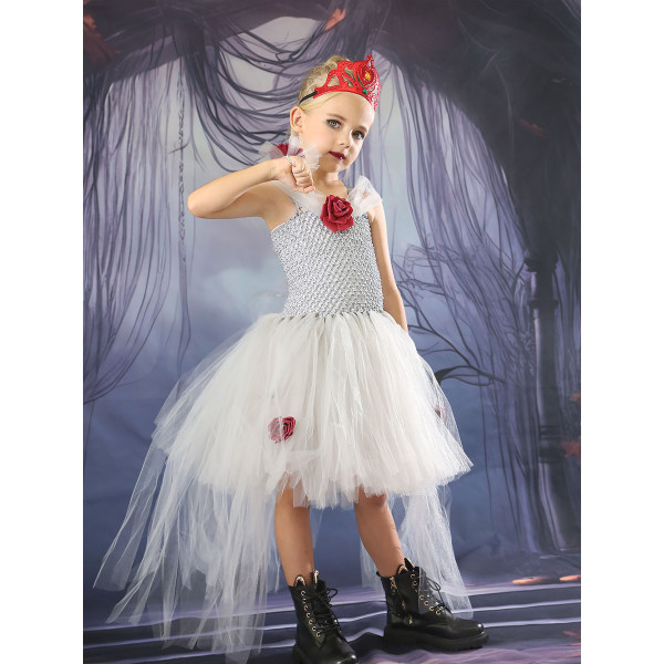 Halloween Häxa Vampyr Kostymer Flickor Queen Carnival Party White S