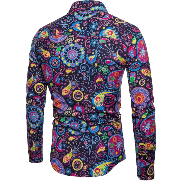 Disco linneskjortor för män 70-tal Casual Paisley-tröjor Blommig vintage långärmad skjorta CS56 2XL