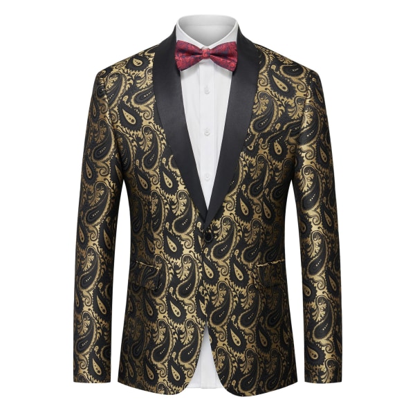 Mænds Blomster Tuxedo Jakke Paisley Sjal Lapel Blazer Jakke Golden XXL