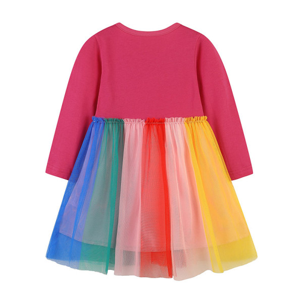 Little Girls Rainbow Dress Long Sleeve Girl Tyll Klänningar Höst Vinter Outfit 4Y
