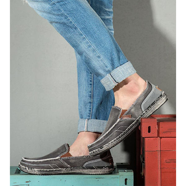 Mænds Casual Klud Sko Canvas Slip On Loafers Fritid Vintage Flat Båd Sko KHAKI 41