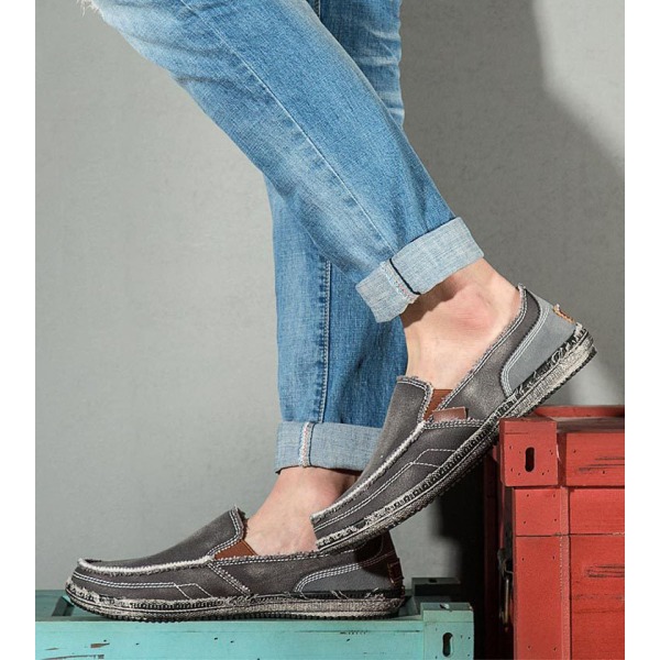Mænds Casual Klud Sko Canvas Slip On Loafers Fritid Vintage Flat Båd Sko NAVY 44