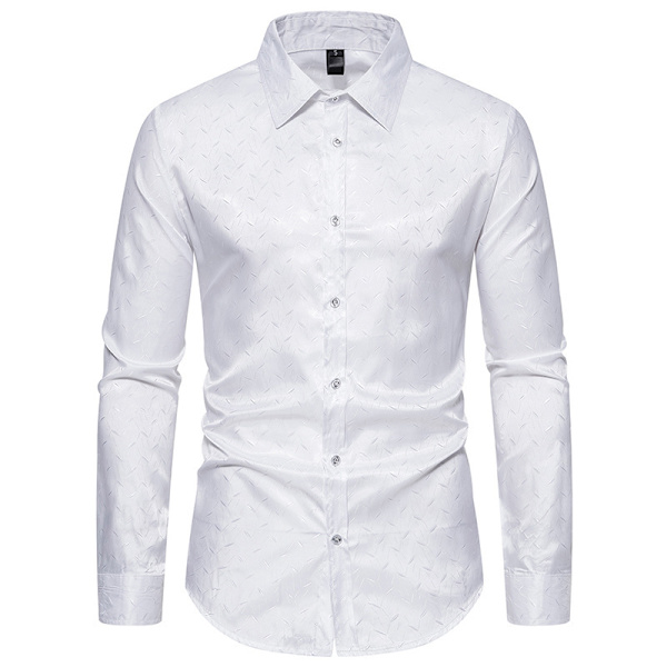Mænds Casual Langærmet Lapel Trykt Knapløs Skjorte White M