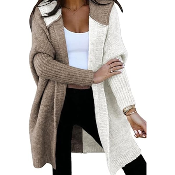 Dame Cardigan med Åpen Front, Lange Ermer og Hetter Khaki XL