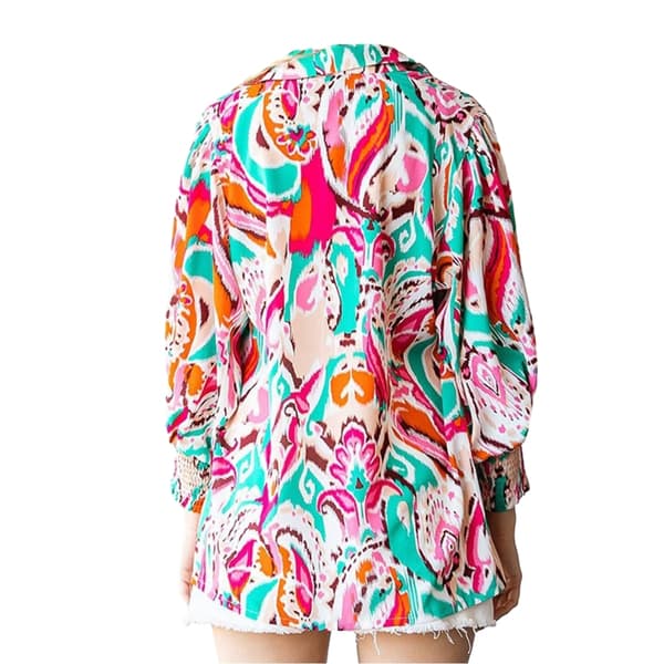 Dame Bluser med Knapper, Trykt Lanterneærmer, Langærmet, Afslappet Top Color 4 L