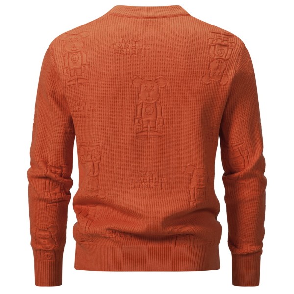 Herrar Rundhals Stickad Tröja Slim Fit Lätt Casual Twist Mönstrad Kabel Stickad Tröja Orange XL