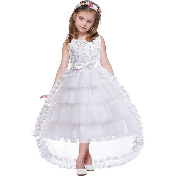 Flickors Blomsterklänning Barn Elegant Festklänning Ärmlös Tutusklänning White 110