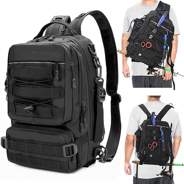 Kalastustarvikkeiden Reppu Vavan ja Varusteiden Pidikkeellä Black