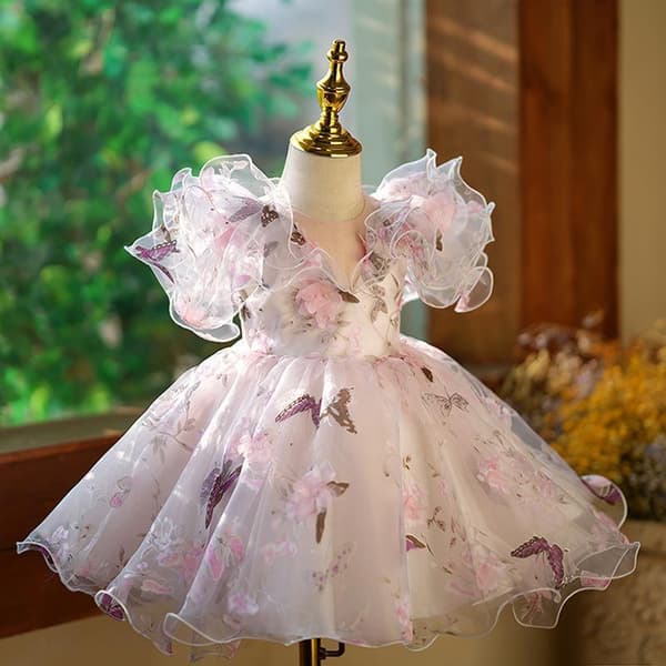 Barnens Prinsesskvällsklänning Trendig Tryckt Ruffeldesign 80cm