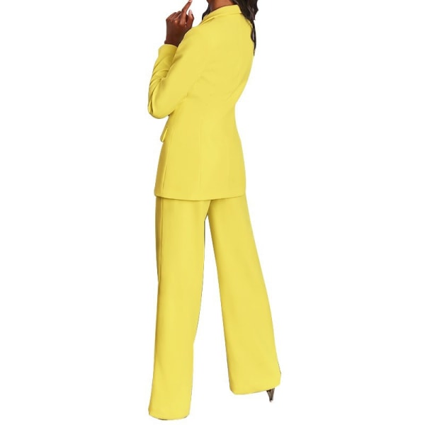 Kvinnors kavaj och byxor med vida ben Casual tvådelad set Yellow XL