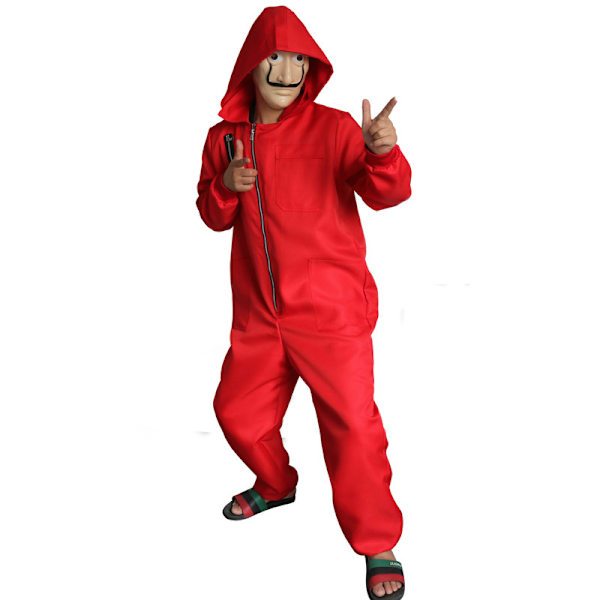 Unisex Röd Jumpsuit Mask Halloween Party Kostym Full Set Adult 2XL