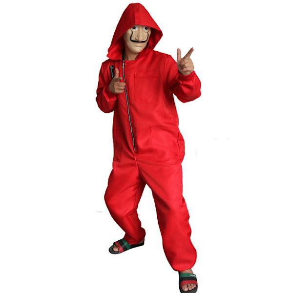 Unisex Rød Jumpsuit Maske Halloween Party Kostume Fuld Sæt Adult XL