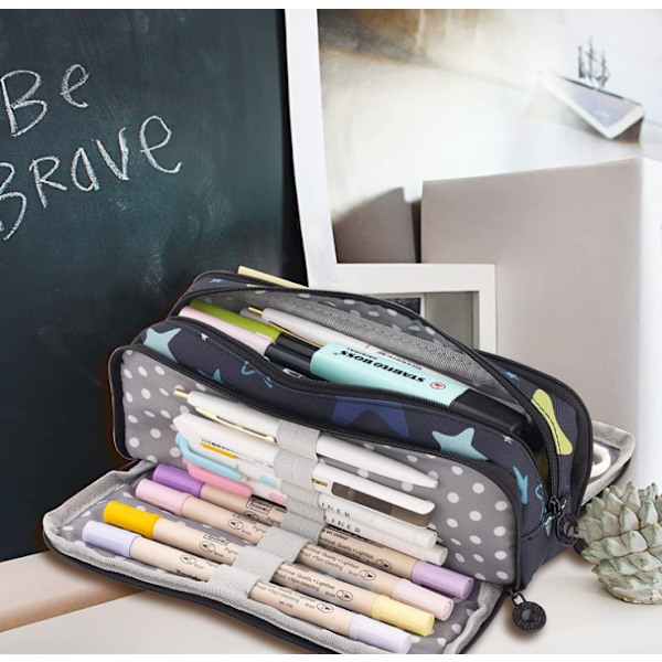 Case Stor kapacitet 3 fack Canvas pennfodral black