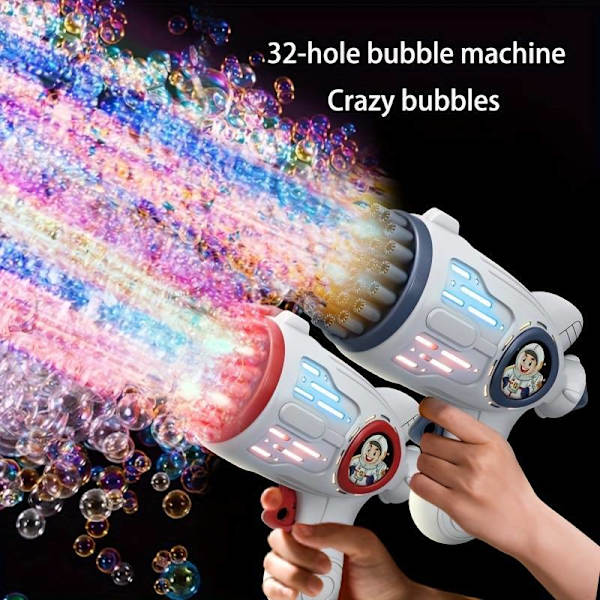 2 Bubbelpistoler för Barn, 32 Hålstavar Rymdbubbelblåsare med LED-Ljus