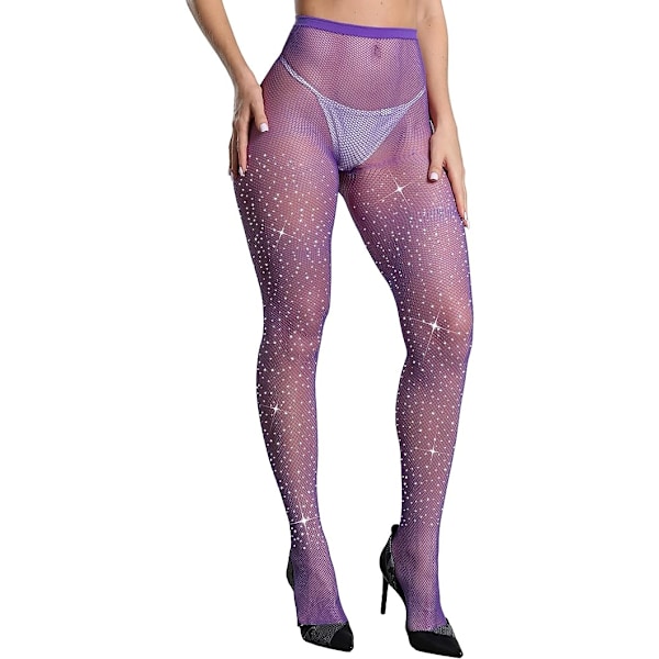 Kvinders Glimmer Rhinestone Fiskenetstrømper Deep Purple
