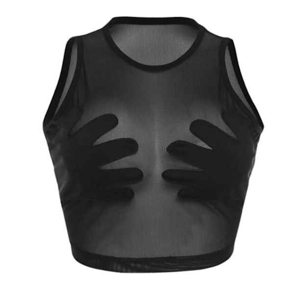 Rund halsad mesh patchwork palm undertröja dam M
