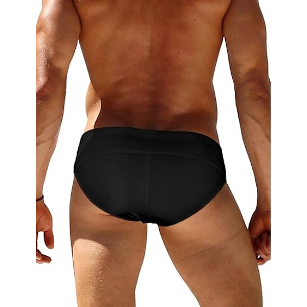 Mäns Sexiga Badbyxor Bikini Briefs Glansiga Metalliska T-String med Höfttäckning Black XL