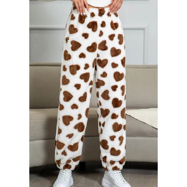 Naisten Pehmeät Lämpimät Pyjama Housut Fleecepuku Loungewear Pj Housut Dark Brown+White L