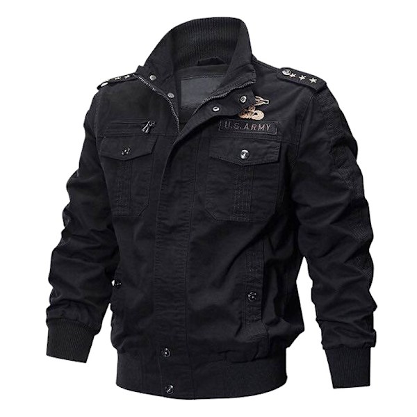 Miesten Puuvillainen Kevyt Seisova Kaulus Sotilas Takki Tuulenpitävä Black 4XL