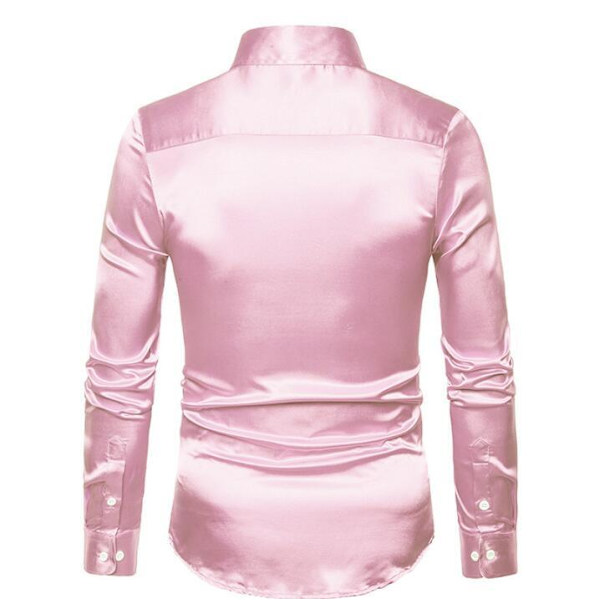 Casual enfärgad glänsande långärmad tröja för män Pink l