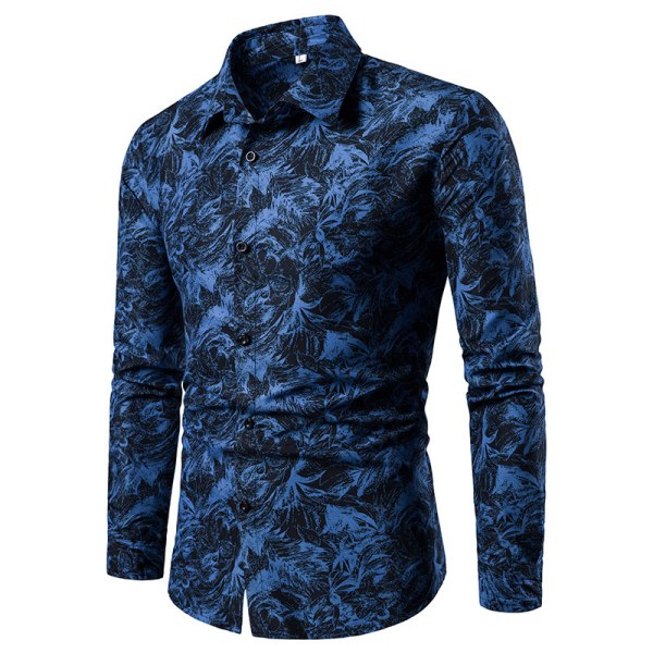 Långärmad kofta för män med printed lapelskjorta Blue L