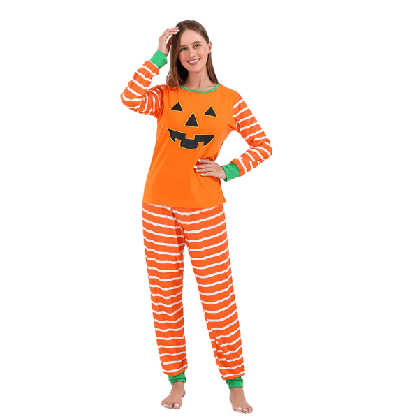 Familjematchande Pyjamas med Långärmad Pumpaprint för Halloween MEN XXL 