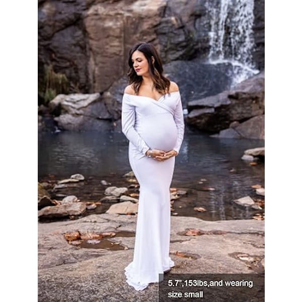 Maternitykjole til kvinder med off-shoulder og V-udskæring White M