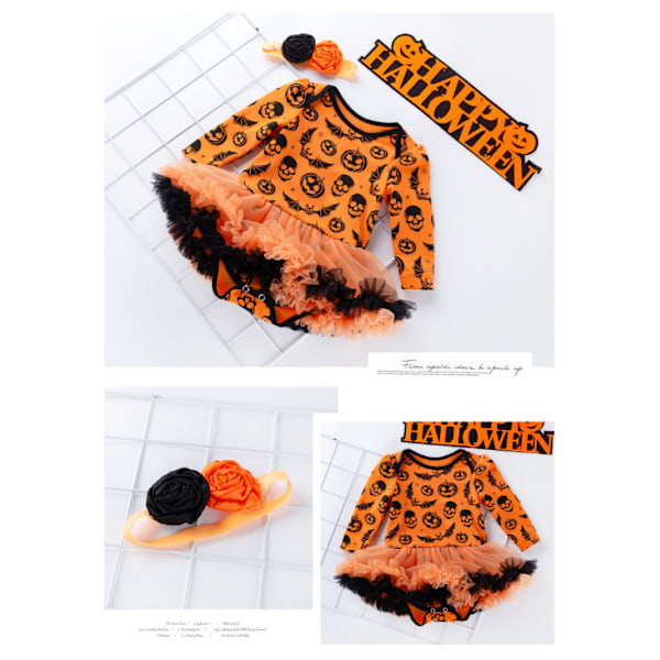 Baby Girls Halloween Outfits Långärmad pumpaklänning orange S