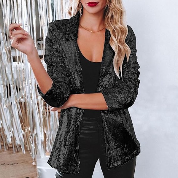 Dame Blazer Letvægts Lange Ærmer Enkelt Knappen Slank Blazer Black 3XL