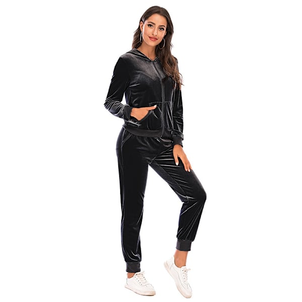 Träningsoverall för Kvinnor 2-delad Set Velour Sweat Outfits BLACK M