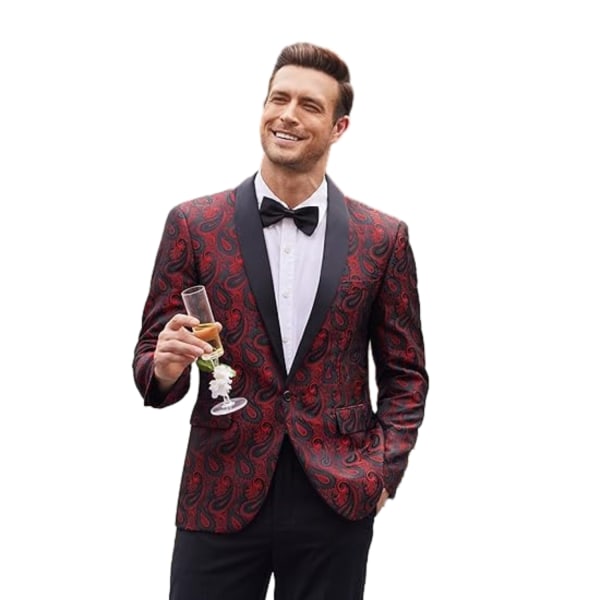 Mænds Blomster Tuxedo Jakke Paisley Sjal Lapel Blazer Jakke Red XXL