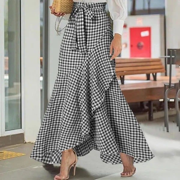 Dam Casual Rutig Sjöjungfru Maxi Kjol Red M
