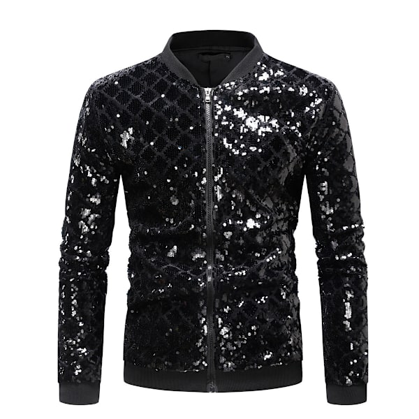 Sequin Jakke til Mænds Fest Klub Glans Baseball Varsity Jakke black M