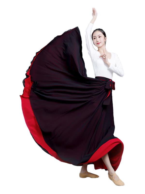 Dame To-lags Vendbar Chiffon Lang Maxi Nederdel til Dans Black+Red S